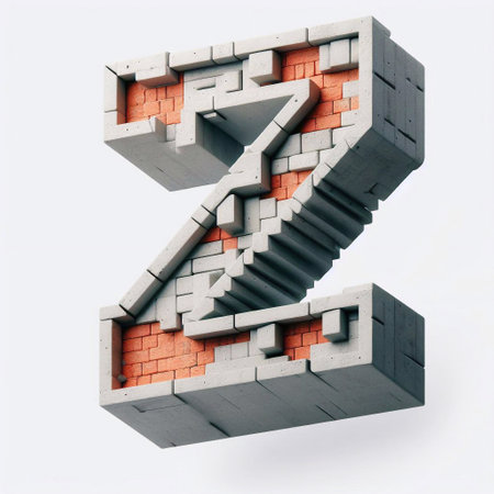 Z letter shape created from concrete and briks. AI generated illustrationの素材