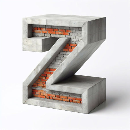 Z letter shape created from concrete and briks. AI generated illustrationの素材