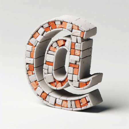 E-mail mark shape created from concrete and briks. AI generated illustrationの素材