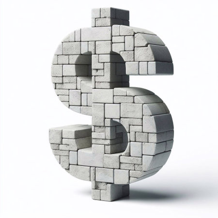Dollar mark shape created from concrete and briks. AI generated illustrationの素材