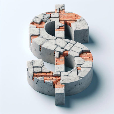 Dollar mark shape created from concrete and briks. AI generated illustrationの素材