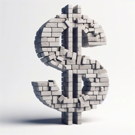 Dollar mark shape created from concrete and briks. AI generated illustrationの素材