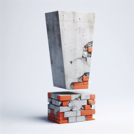 Exclamation mark shape created from concrete and briks. AI generated illustrationの素材