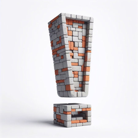 Exclamation mark shape created from concrete and briks. AI generated illustrationの素材