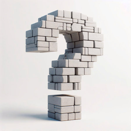 Question mark shape created from concrete and briks. AI generated illustrationの素材