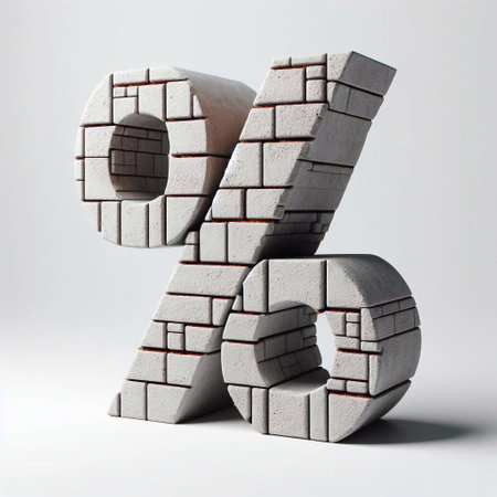 Percent mark shape created from concrete and briks. AI generated illustrationの素材