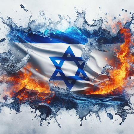 Israel flag what Splash of water and flame. AI generated illustrationの素材