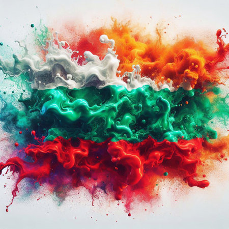 Bulgaria flag what Splash of water and flame. AI generated illustrationの素材