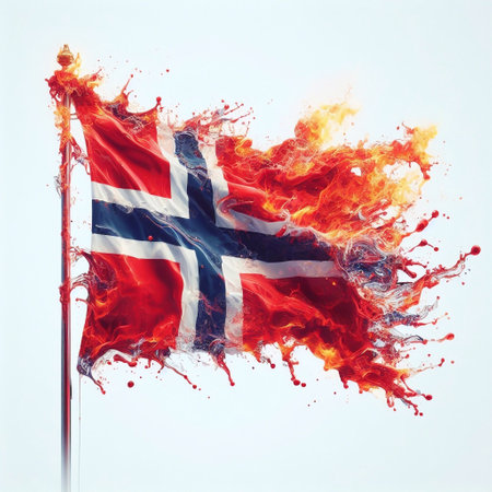 Norway flag what Splash of water and flame. AI generated illustrationの素材