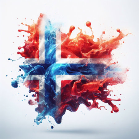 Norway flag what Splash of water and flame. AI generated illustrationの素材