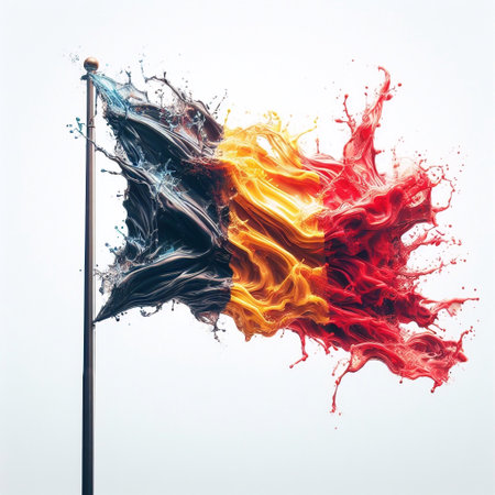 Belgium flag what Splash of water and flame. AI generated illustrationの素材