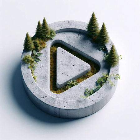 Play button made of Concrete blent with Nature. AI generated illustrationの素材