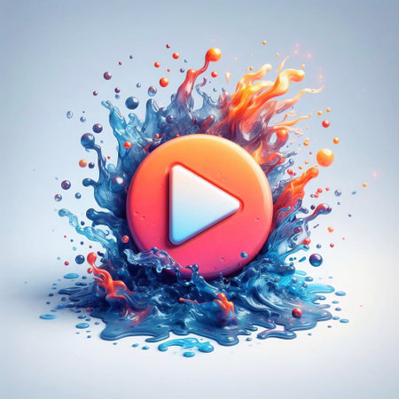 Glass button blend with water and fire splashes. AI generated illustrationの素材