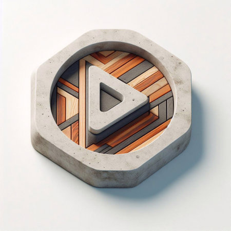Play button made of Concrete blent with wood. AI generated illustrationの素材