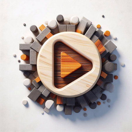 Play button made of Concrete blent with wood. AI generated illustrationの素材