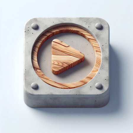 Play button made of Concrete blent with wood. AI generated illustrationの素材