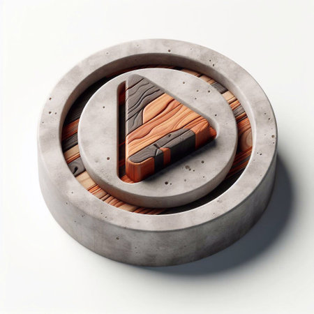 Play button made of Concrete blent with wood. AI generated illustrationの素材
