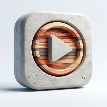 Play button made of Concrete blent with wood. AI generated illustrationの素材