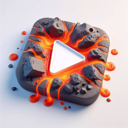 Play button made of Stone with Lava melting. AI generated illustrationの素材