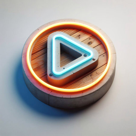 Play button made of Concrete with Neon Light. AI generated illustrationの素材