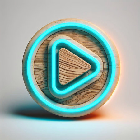 Play button made of Concrete with Neon Light. AI generated illustrationの素材