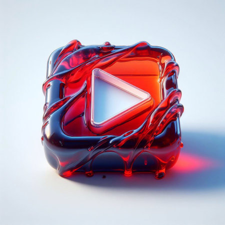 Red glass button blend with water and fire splashes. AI generated illustrationの素材