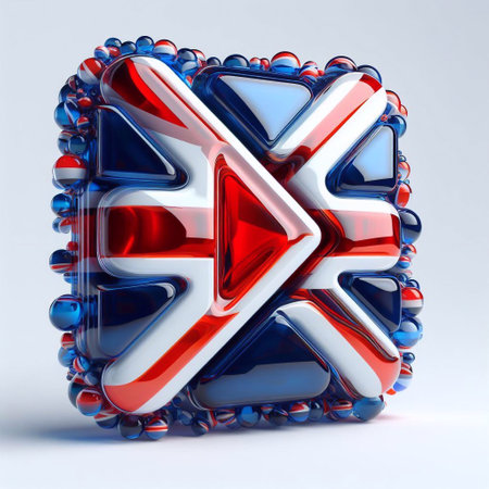 Glass play button blend with UK flag. AI generated illustrationの素材