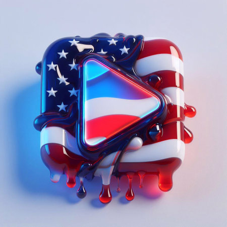 Glass play button blend with USA flag. AI generated illustrationの素材