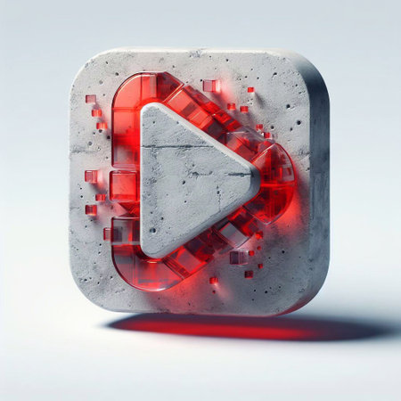 Play button made of Concrete blent with red glass. AI generated illustrationの素材