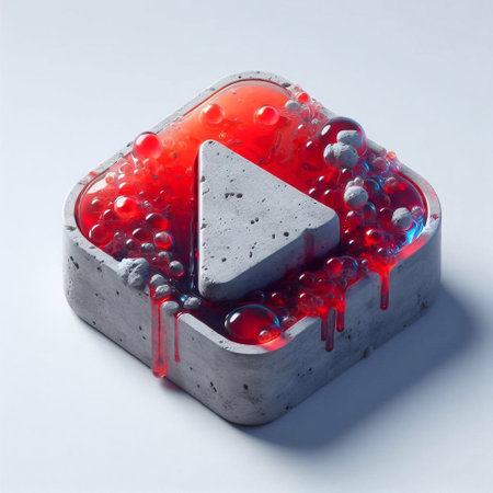 Play button made of Concrete blent with red glass. AI generated illustrationの素材