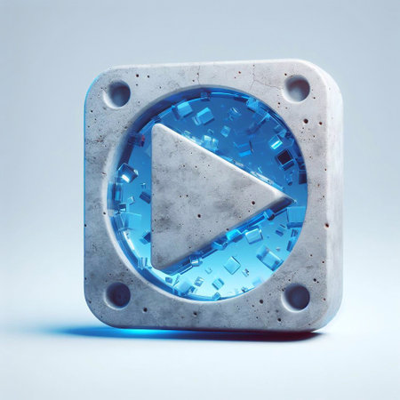 Play button made of Concrete blent with blue glass. AI generated illustrationの素材