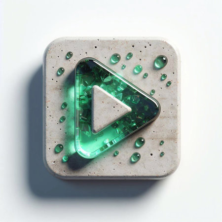 Play button made of Concrete blent with green glass. AI generated illustrationの素材