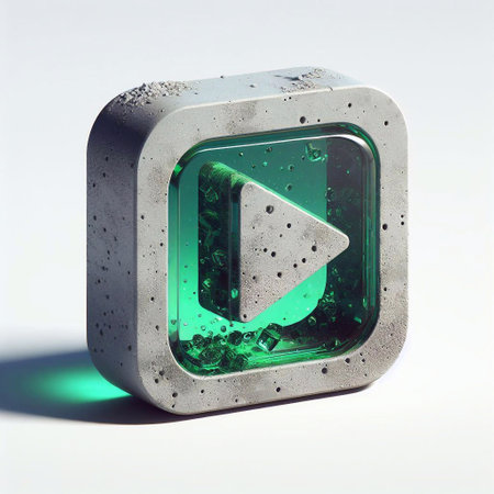Play button made of Concrete blent with green glass. AI generated illustrationの素材