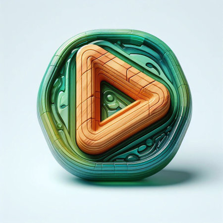 Play button made of Wood blent with green glass. AI generated illustrationの素材