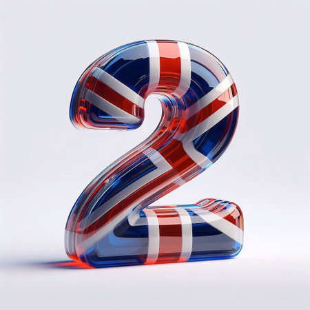 Glasss digit 2 in color of United Kingdom flag. AI generated illustrationの素材