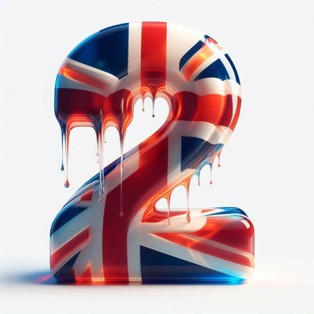 Glasss digit 2 in color of United Kingdom flag. AI generated illustrationの素材
