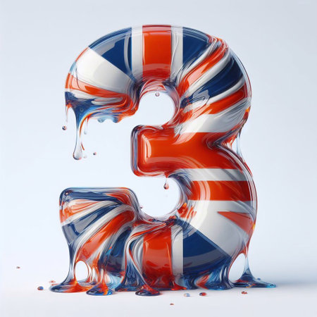 Glasss digit 3 in color of United Kingdom flag. AI generated illustrationの素材