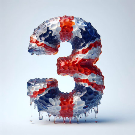 Glasss digit 3 in color of United Kingdom flag. AI generated illustrationの素材