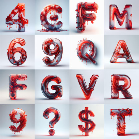 Red glass 3D Lettering Typeface. AI generated illustrationの素材