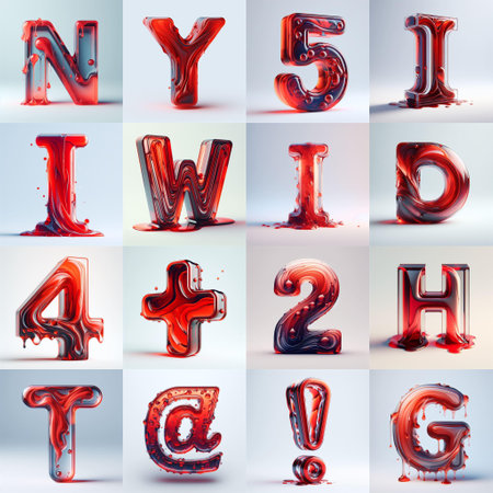 Red glass 3D Lettering Typeface. AI generated illustrationの素材