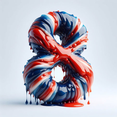Glasss digit 8 in color of United Kingdom flag. AI generated illustrationの素材