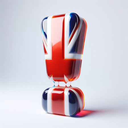 Glasss Exclamation mark in color of United Kingdom flag. AI generated illustrationの素材