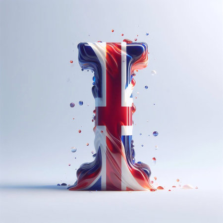Glasss letter I in color of United Kingdom flag. AI generated illustrationの素材