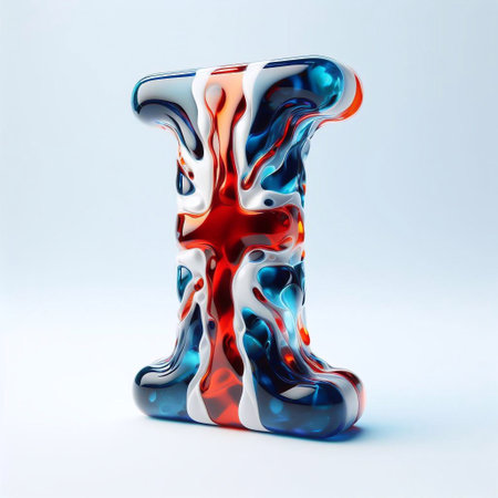 Glasss letter I in color of United Kingdom flag. AI generated illustrationの素材