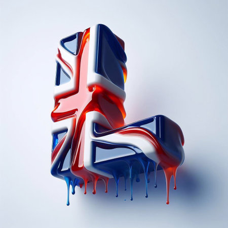 Glasss letter L in color of United Kingdom flag. AI generated illustrationの素材