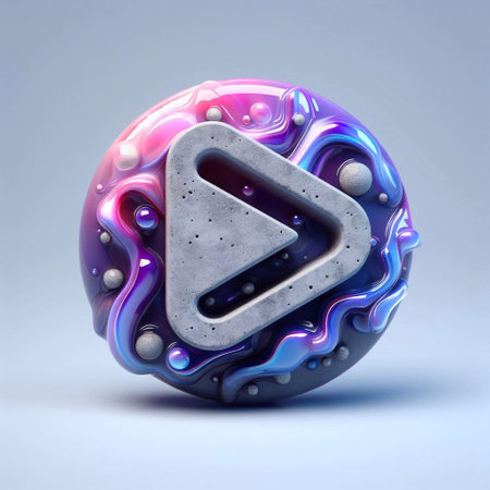 Play button made of Concrete blend with violet glass. AI generated illustrationの素材