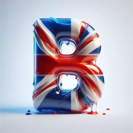 Glasss letter B in color of United Kingdom flag. AI generated illustrationの素材
