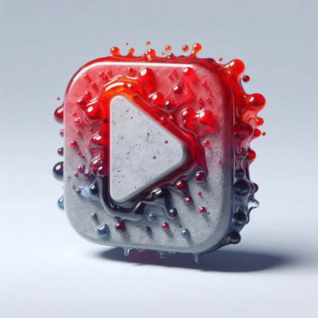 Play button made of Concrete blent with red glass. AI generated illustrationの素材