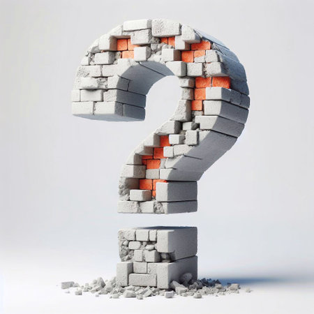 Question mark shape created from concrete and briks. AI generated illustrationの素材