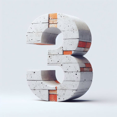 3 digit shape created from concrete and briks. AI generated illustrationの素材
